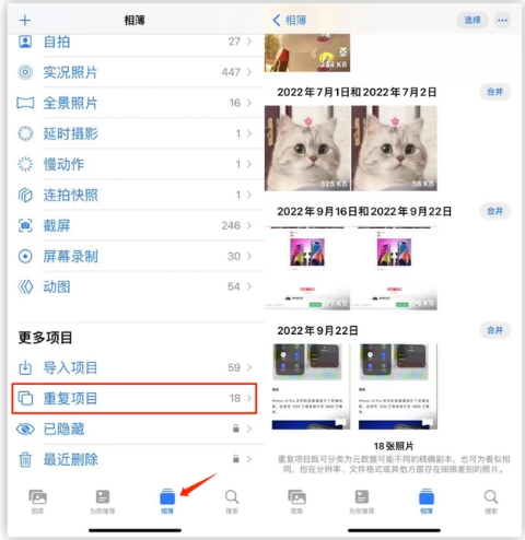运粮湖管理区苹果手机维修分享iOS 16 中相册重复项目功能使用方法 